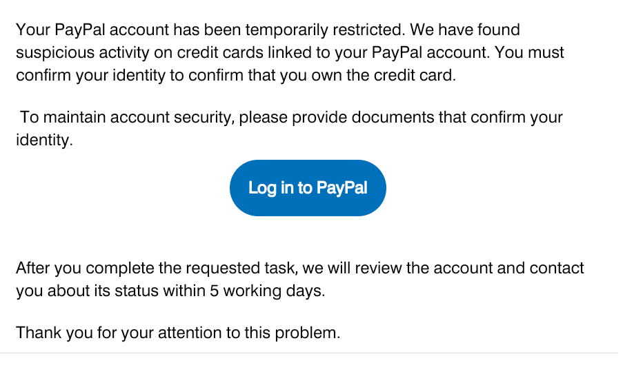 PayPal account suspended email