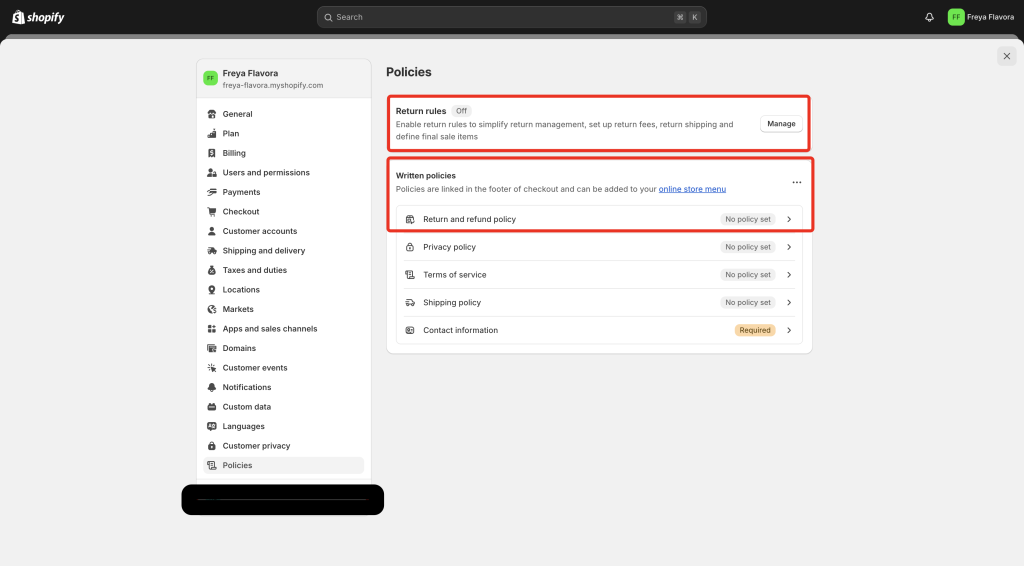 manage shopify return policy