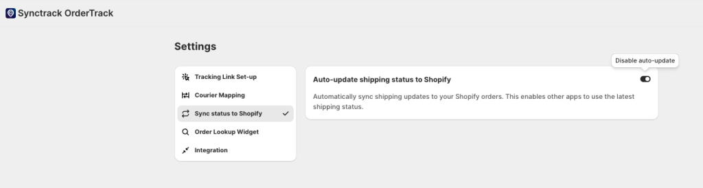 Sync status to Shopify