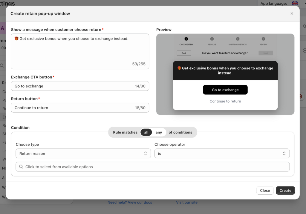 Synctrack Retain Pop-up window