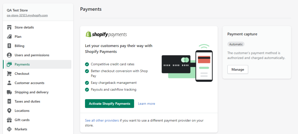 Enable Shopify Payments