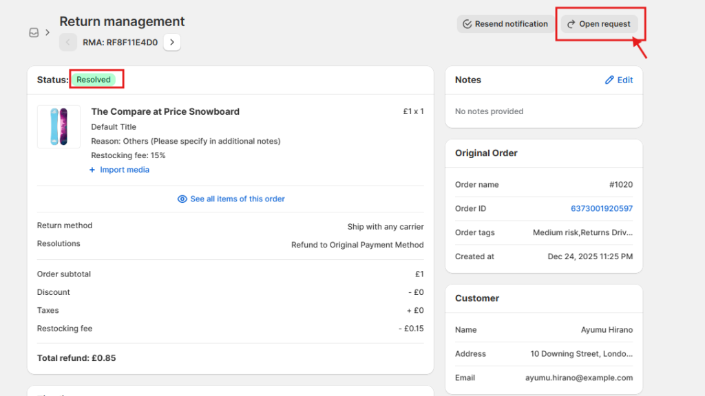 open Resolved return requests