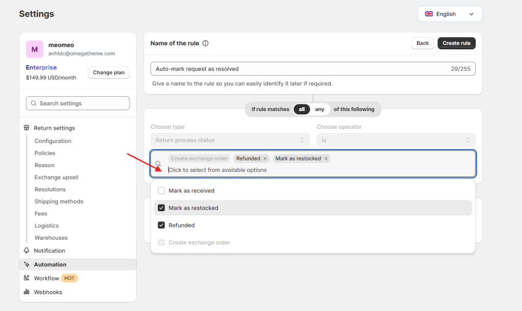 Auto-mark return request as resolved