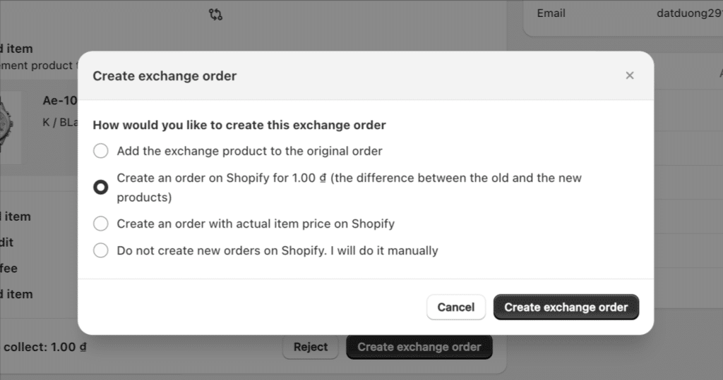 Create exchange order