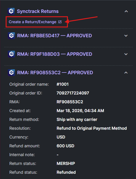 Create returns or exchange request right in Gorgias admin
