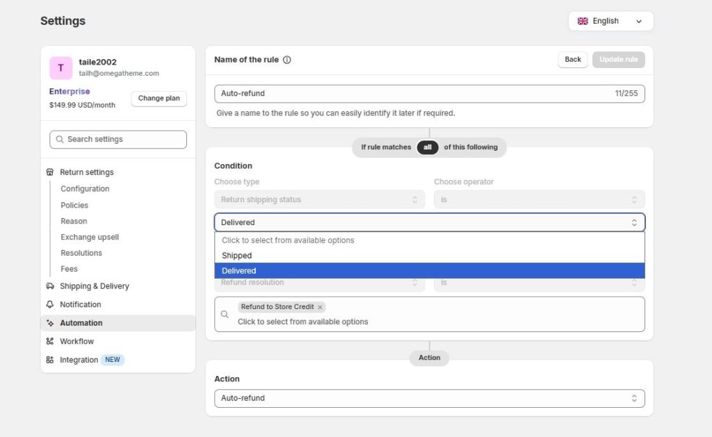 Set up conditions for Automation rule