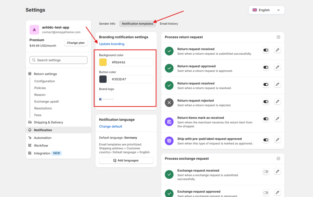 Set up Brand Notification Settings
