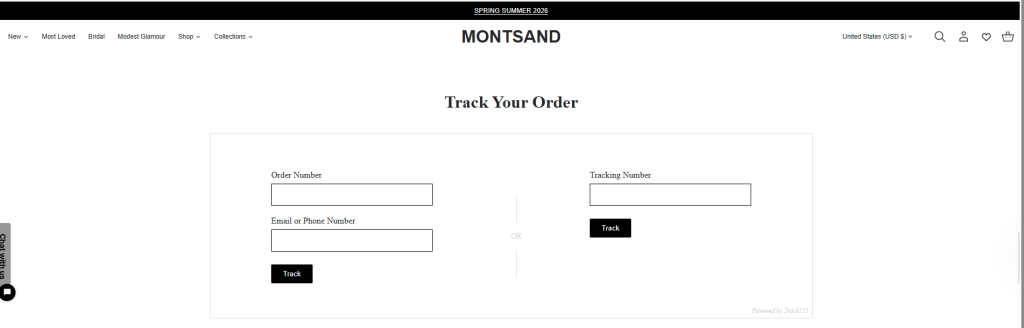 Montsand Branded Tracking page