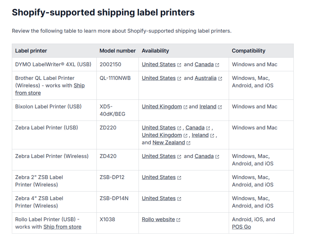 Shopify-supported shipping label printers