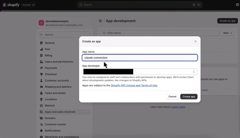 Create a Custom App in Your Shopify Admin