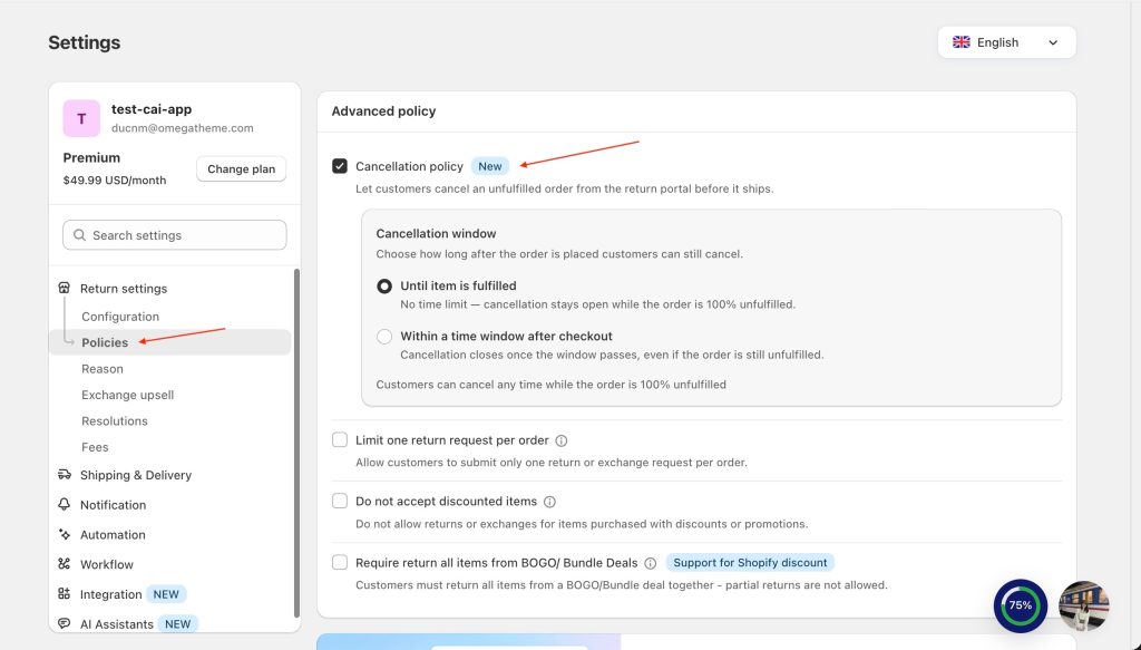 How to enable Cancellation policy