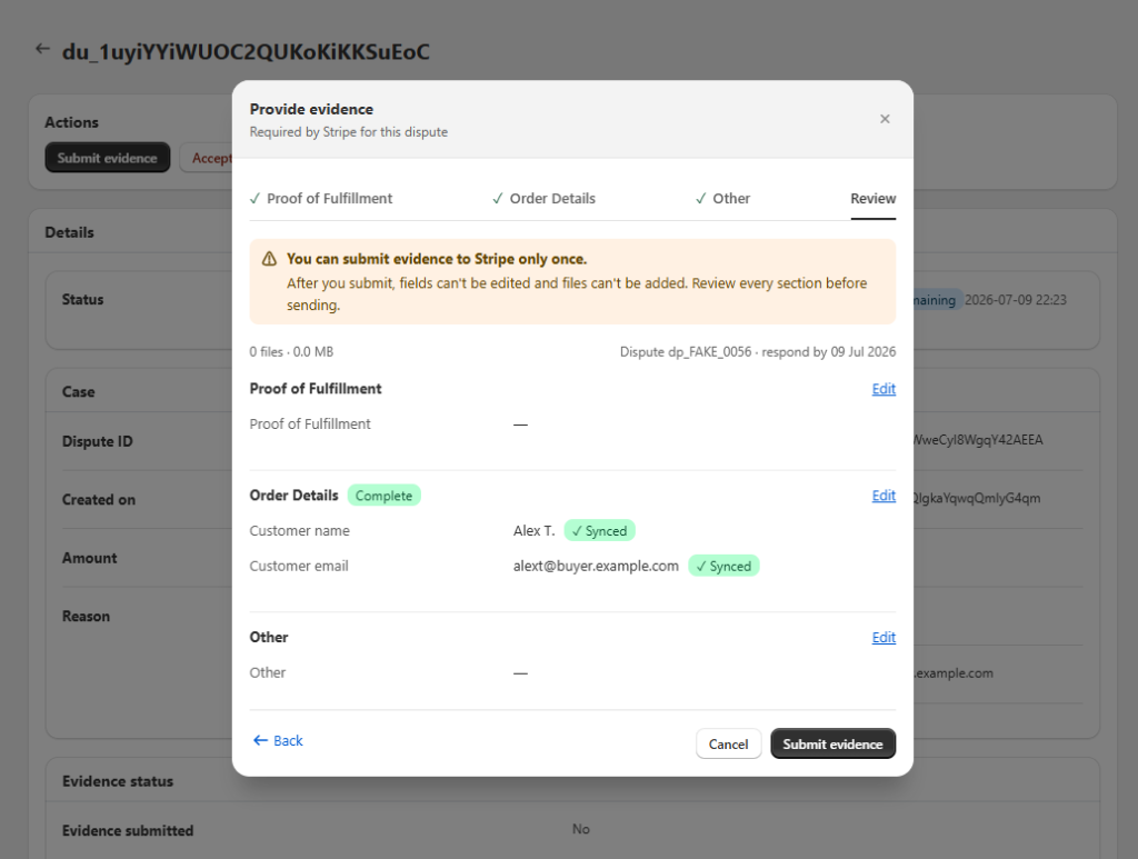 Stripe only allows one submission per dispute