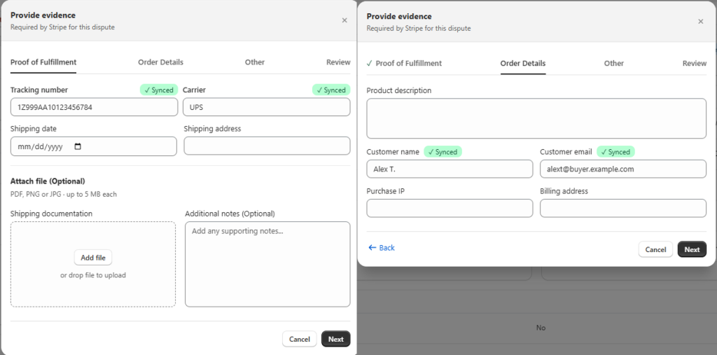 auto-fills Stripe dispute evidences