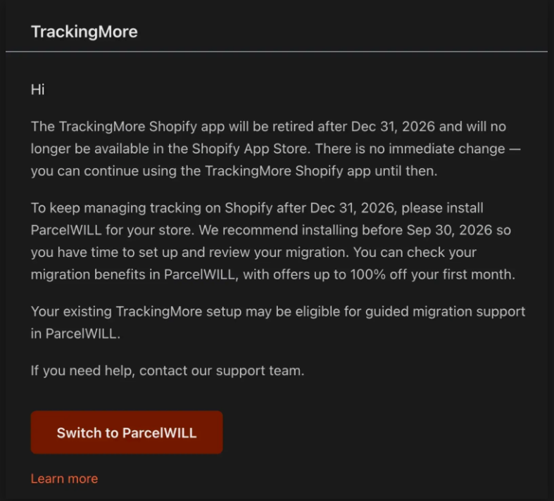trackingmore notification