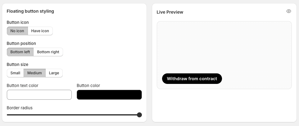 floating withdrawal button style