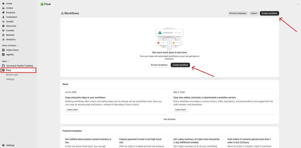 Set up flow in Shopify Flow