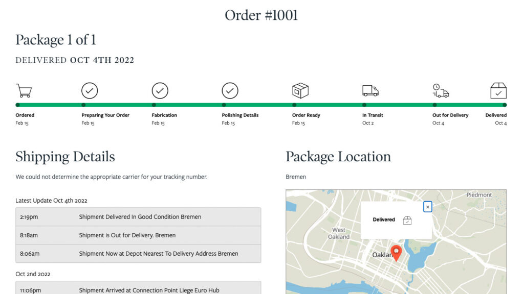 what is shopify order status page