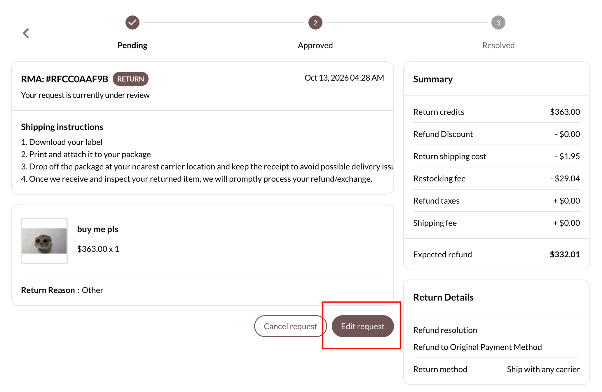 Allow customers to edit their request