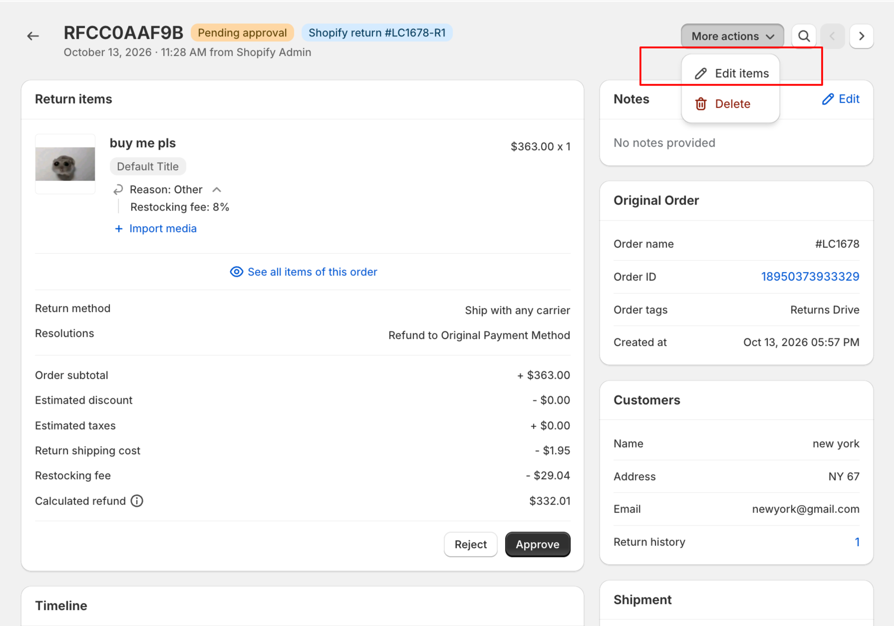 Edit Return & Exchange requests in Synctrack