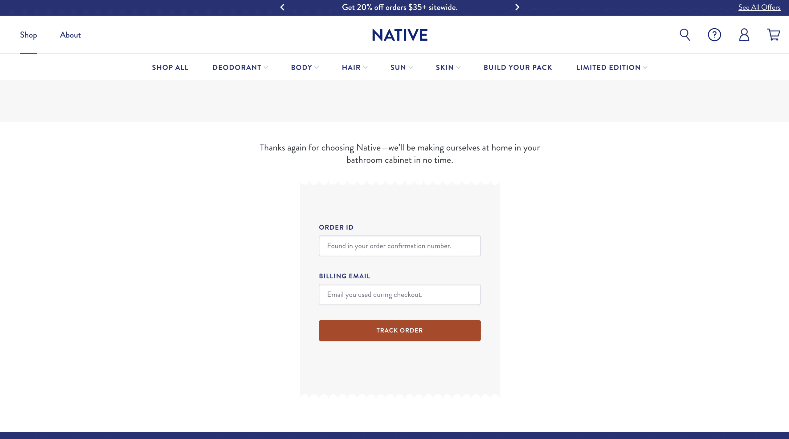 Native branded tracking page